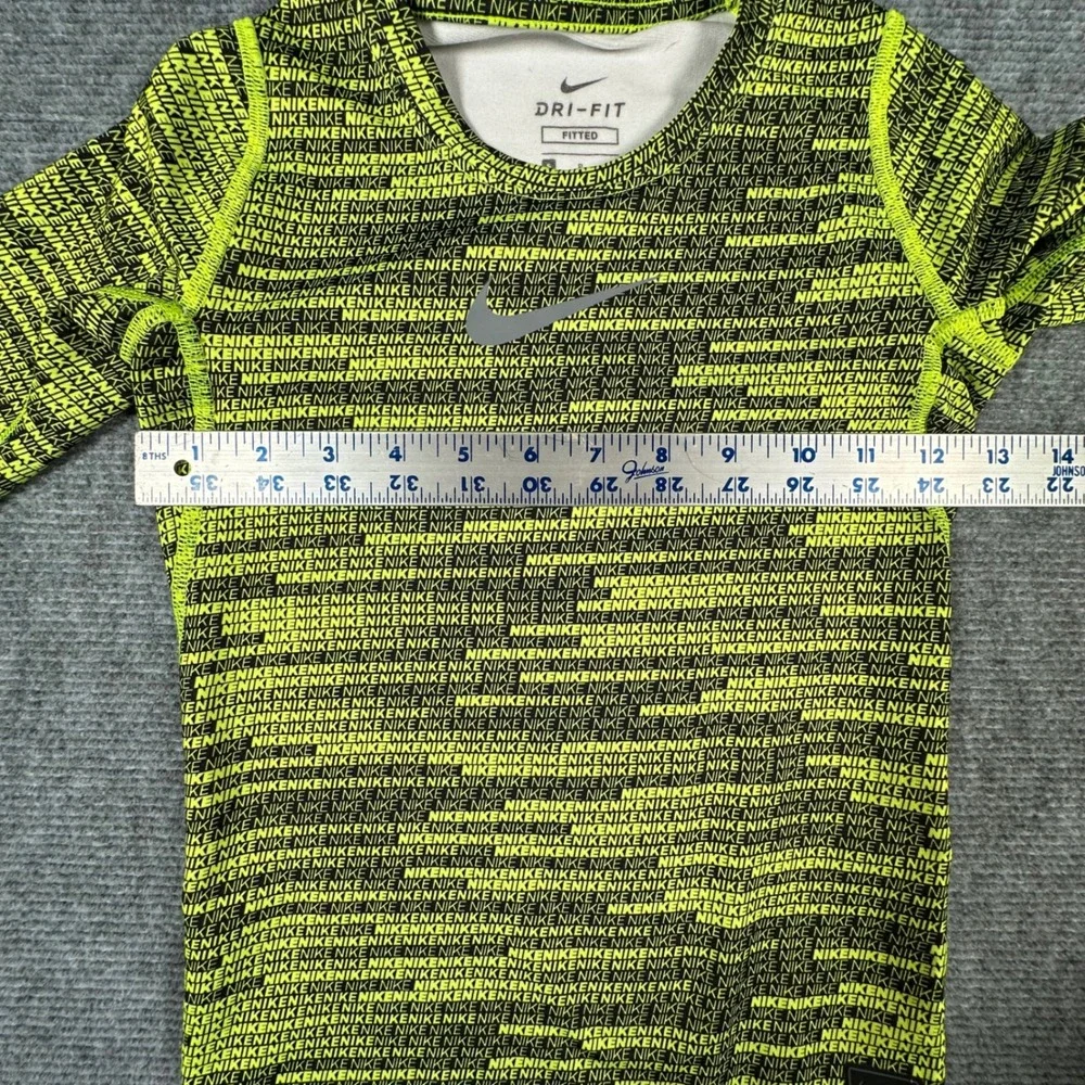 Nike Pro Kids Dri-FIT Compression Shirt Neon Yellow Black Logo Print Small S